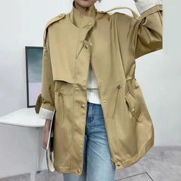 Women's Trench Coats Khaki Black Windbreaker Women 2024 Casual Mid-Long Outwear Drawstring Waist Fashion Large Size 4XL Loose Coat