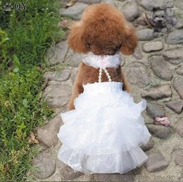 Dog Apparel Pet Dress For Dogs Clothes Clothing Puppy Lace Flower Princess Beading White Pink Wedding XS-XL