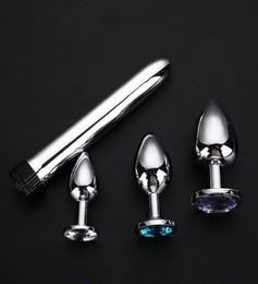 HUOFENG 4 pcsSet Crystal Metal Anal Plugs Vibrator Sex Toys for Men Women Gay Anal Stainless Steel Plug Sex Vibrating Toys Y189299366818