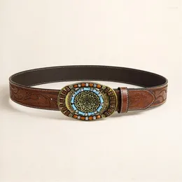 Belts Adjustable Turquoise Buckle Waist Belt Embossed Pattern Ethnic Teens Man Wear Resistant