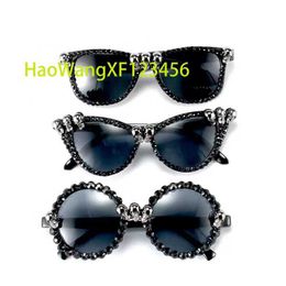 Women Gothic Black Cat Eye Skull Sunglasses Rhinestone Gorgeous Cateye Ladies Round Sun Glasses Vintage Eyewear