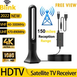 Receivers Portable Mini Digital HDTV Antenna With Amplifier Indoor 4K HD Free Channels Long Range Satellite TV Receiver DVBT2 ATSC Booster