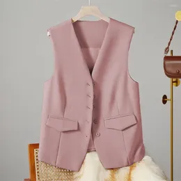 Women's Vests Women Vest Elegant V-neck Office For Formal Single-breasted Waistcoat Solid Colour Stylish Ol Commute Lady Coat