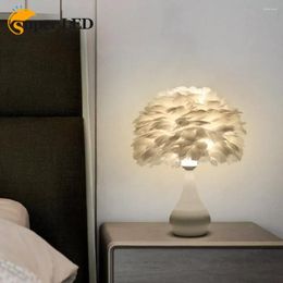 Table Lamps Feather Lamp For Wedding Bedroom Decoration LED Desk Girl Bedside Nightlight Modern Romantic Design