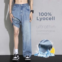 Men's Jeans Summer Lyocell Cozy Men Soft Fabric Elastic Waist Denim Trousers Male Clothes Korea Baggy Straight Casual Pants