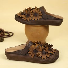 Slippers Birkuir Flowers Flats For Women Closed Toe Hook Loop Sandals Genuine Leather Slip On Luxury Square Outdoor Slides