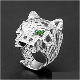 Solitaire Ring Zlxgirl Jewellery Rhodium Sier Plated Colour Leopard Animal Finger Rings For Men Party Gifts Brand Cubic Zircon Copper Dr Dhtnd