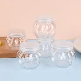 Storage Bottles 5Pcs 150ml Pumpkin Jar Transparent Plastic With Lid Candy Cookies Grain Tea Seasoning Container Kitchen Supplies