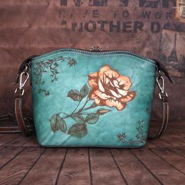 Evening Bags 2024 Summer Brand Women Genuine Leather Crossbody Ladies Floral Flap Designer Shoulder Bag Small Clutch Purse For Female