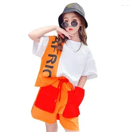 Clothing Sets Summer Teen Girls T-Shirt Cargo Shorts Fashion Patchwork Hip Hop Performance Suits Children Teenager 6 8 10 12 14Y