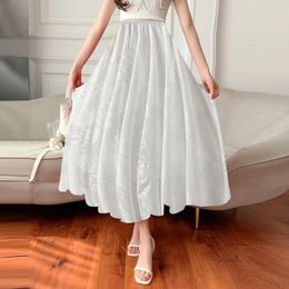 Skirts Pleated Skirt For Women Long Mesh Stitching A-Line Spring Summer High Waist Girls Flowy Tiered Ruffle