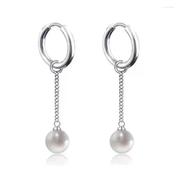 Dangle Earrings 1pcs Stainless Steel Fake Pearl Pendant Long Tassel Unisex Hoop Earring Men/Women Punk Gothic Jewellery Gift