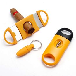 Portable Stainless Steel Cigar Cutter Set Black Yellow Metal Tobacco Smoking Tools With Smoking Accessories For Lighter Cigar