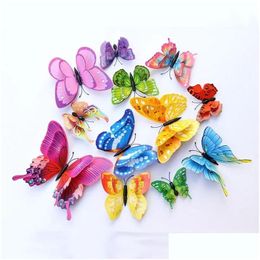 Wall Stickers 2024 12Pcs Mixed Colour Double Layer Butterfly 3D Sticker For Wedding Decoration Magnet Butterflies Fridge Home Decor D Dh0Zf