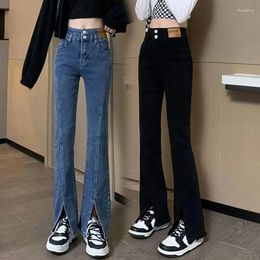 Women's Jeans Black Split Women's Autumn And Winter American Small Man High Waist Tight Mopping Micro-flared Pants
