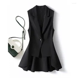 Women's Vests Black Suit Vest Coat Spring Outfit Split Waist Slim Fit Jackets Roupas Femininas