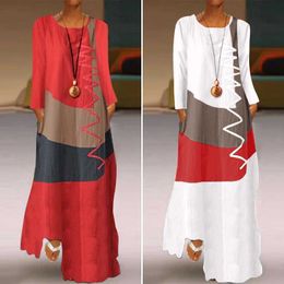 Basic Casual Dresses ZANZEA 2023 Womens Autumn Sundress Stitching Maxi Dress Casual Long Slve Tunic Vestidos Female Cotton Linen Robe T240505