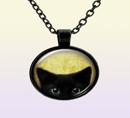 Customized Vintage Glass Cats Charms Necklace Silver Antique Bronze Matt Black Magic Time Gem Pendant Sweater Necklace Gift Jewelr7232590