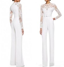 New 2019 Mother of the Bride Pant Suits Jumpsuit with Lace Long Sleeves Zipper Back Wedding Guest Dress Party Gowns6741766