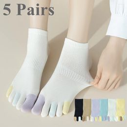 Women Socks 5 Pairs Anti-slip Toe Five Finger Cotton Low Cut Ankle With Separate Fingers Yoga Pilates Sports