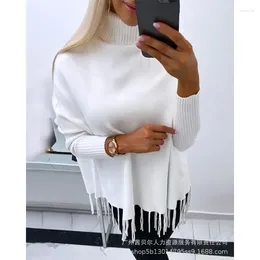 Women's Sweaters Wepbel Turtleneck Woolen Top Women Autumn Long Sleeve Pullovers Solid Color Tassel Jumpers Casual