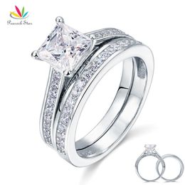 Peacock Star 1 5 Ct Princess Cut Solid 925 Sterling Silver 2-pcs Wedding Promise Engagement Ring Set Cfr8009s Y19051002 233P