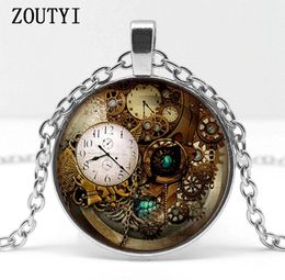 2018 steampunk gear clock and glass pendant necklace selling men and women wear jewelry2499264