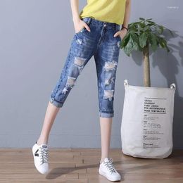 Women's Jeans Women 2024 Summer Thin Cropped Trousers Loose High-waisted Holes Korean Beggar Middle Pants Mother