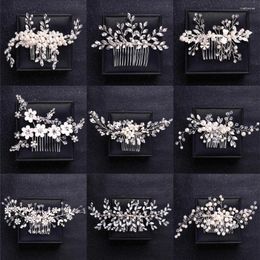 Hair Clips Silver Color Flower Pearl Crystal Wedding Comb Hairpin Headband For Bride Women Accessories Jewelry Tiara Gift