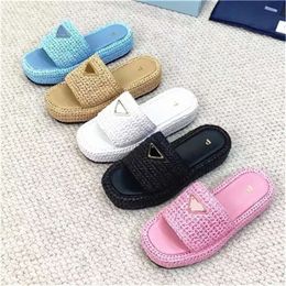 sandale luxury Flip Flops Crochet platform slip-on triangle beach tazz Slipper Designer shoe Mule sandal woman Sliders flat Straw black white shoes man Slide