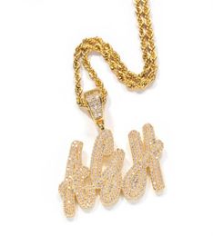 Newest AZ HIP HOP Custom Overlapping Grass Font Pendant Combination Words Name Pendant With Chain Necklaces Zirconia Jewelry8885514