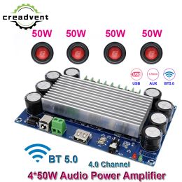 Amplifiers 4*50W Bluetooth 5.0 TDA7388 Audio Power Amplifier Board Automotive AMP Class AB Car Music Player Home Theater Amplifiers USB AUX