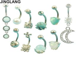 JINGLANG Exquisite 10pce Set Of Imitation Opal Hand Grasping Belly Button Ring Piercing Jewellery Belly Button Nails Body Jewely6837621