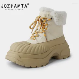 Boots JOZHAMTA Size 35-40 Winter Thick Plush Warm Snow Women Ankle Cow Leather Platforms Casual Outdoor Shoes Woman