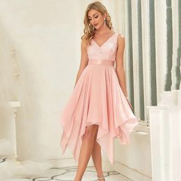 Casual Dresses Irregular Design Hem Fashion Dress A Line Chiffon Elegant Fairy Corset Pink High Waist Slimming Birthday Wedding Bridesmaid