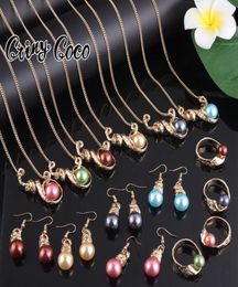 Earrings Necklace Cring Coco Hawaiian Jewelry Sets Trendy Colorful Pearl Bulb Earring Whole Samoa Rings Ring Set For Women9066742