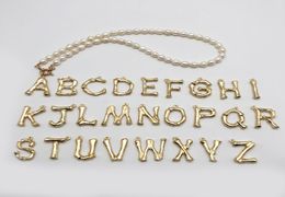 European and American -border freshwater pearl 26 English alphabet stainless steel buckle gold pendant necklace beaded pearl jewelry6099346