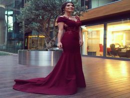 2018 Prom Dresses Dard Red Mermaid Beaded Lace Appliqued Ruched Sweep Train Stretchy Crepe Evening Gowns Aslihan Guner Celebrity D2213974