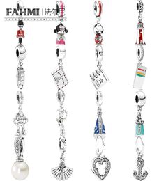 FAHMI 100 925 Sterling Silver Pearl Flutter Fan Light House DOLL Toy Soldier Dropper Ticket Passport Ship Pendant Charm 6886038