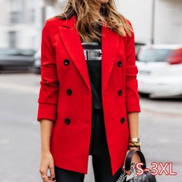 Womens Long Sleeve Blazer Suit Coat Office Work Ladies Formal Suit Jacket Double Breasted Thin Outwear Jacket Plus Size 3XL Tops1 2412