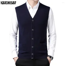 Men's Vests Men Wool Knit Vest Sleeveless Jacket V Neck Buttons Down Pockets Basic For Autumn Winter England Style Casual 00282