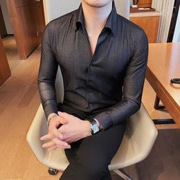 Men's Casual Shirts High Quality 4XL-M Business Formal Wear Long Sleeve For Men Clothing 2024 Slim Fit V Neck Blouse Homme Tuxedo Sale