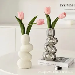 Vases Luxury Cobblestone Vase Ornaments Living Room Flower Arrangement Desktop TV Cabinet Niche Decorations