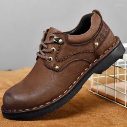 Casual Shoes Men's Vintage Business Leather Cowhide Platform Hand-sewn Low Work