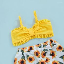 Clothing Sets Kids Girl Swimsuits And Cover-up Summer Floral Tie Dye Print Camisole Bra Elastic Shorts Ruffle Skirt Set