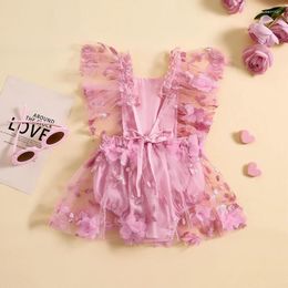 Rompers 0-18months Baby Girl Romper Dress Leaf Embroidery Playsuit For Infant Girls Sleeveless Square Neck Summer Bodysuits