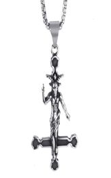 Pendant Necklaces Elfasio Men Stainless Steel Necklace Baphomet Goat Inverted Jewelry Satanic Satan Demon Devil Lucifer Pend16474311934148