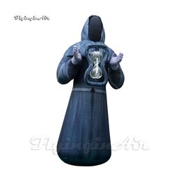 Outdoor Halloween Parade Performance Inflatable Ghost Mage 5m 16.4ft Personalised Character Black Air Blown Sorcerer Balloon For Street and Yard Decoration