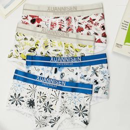 Underpants Youth Cotton Underwear For Young People Cartoon Print Boxer Shorts Gay Low Waist U Convex Pouch Sports Pants Breathable Lingerie