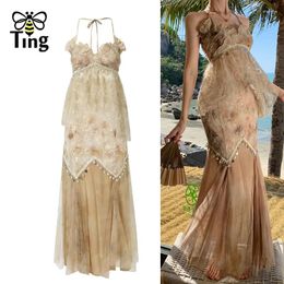 Work Dresses Tingfly Women Summer Fashion 2 Pcs Set Strap Ruffles Sexy Tops & Mermaid Long Skirts Dress Lady Girl Outfits